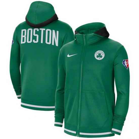 Men Boston Celtics Nike 75th Anniversary Performance Showtime Full Zip Hoodie Jacket  Kelly Green